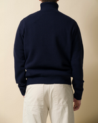 Fishtail cashmere and fine merino wool rollneck - Navy