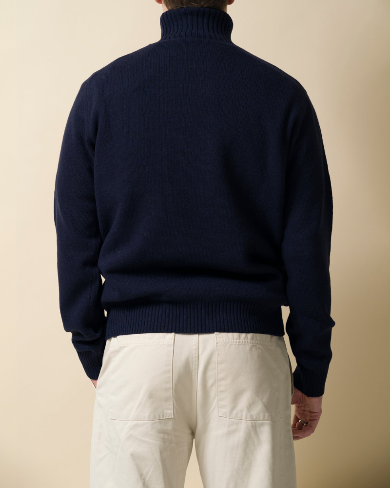 Fishtail cashmere and fine merino wool rollneck - Navy