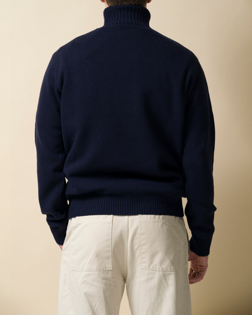 Fishtail cashmere and fine merino wool rollneck - Navy