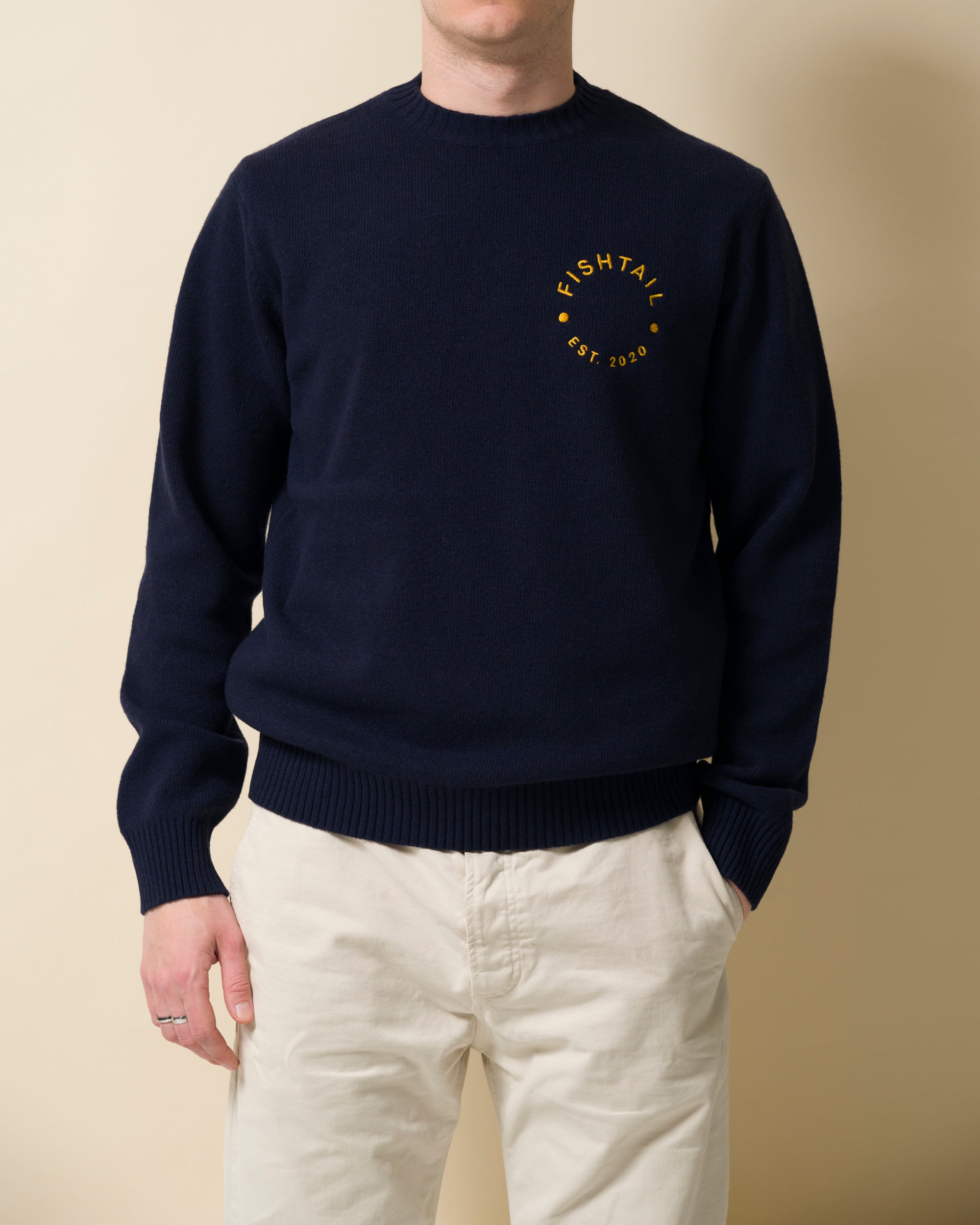 Fishtail cashmere and fine merino wool jumper - Navy