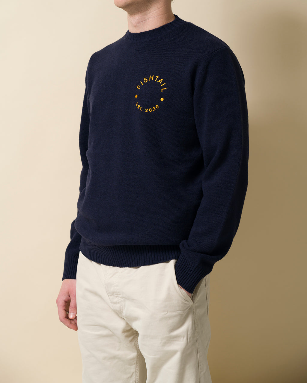 Fishtail cashmere and fine merino wool jumper - Navy