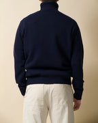 Fishtail cashmere and fine merino wool rollneck - Navy