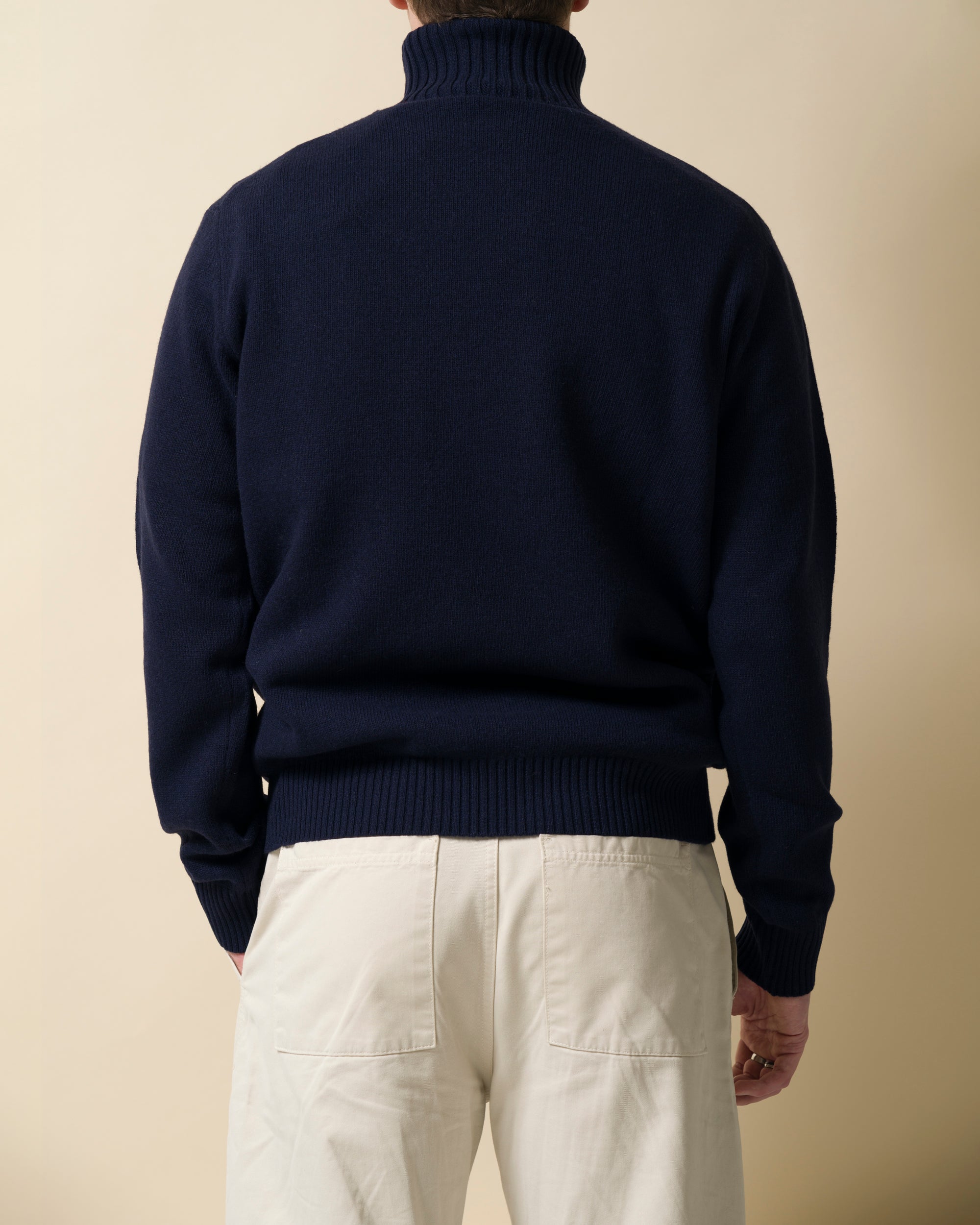 Fishtail cashmere and fine merino wool rollneck - Navy