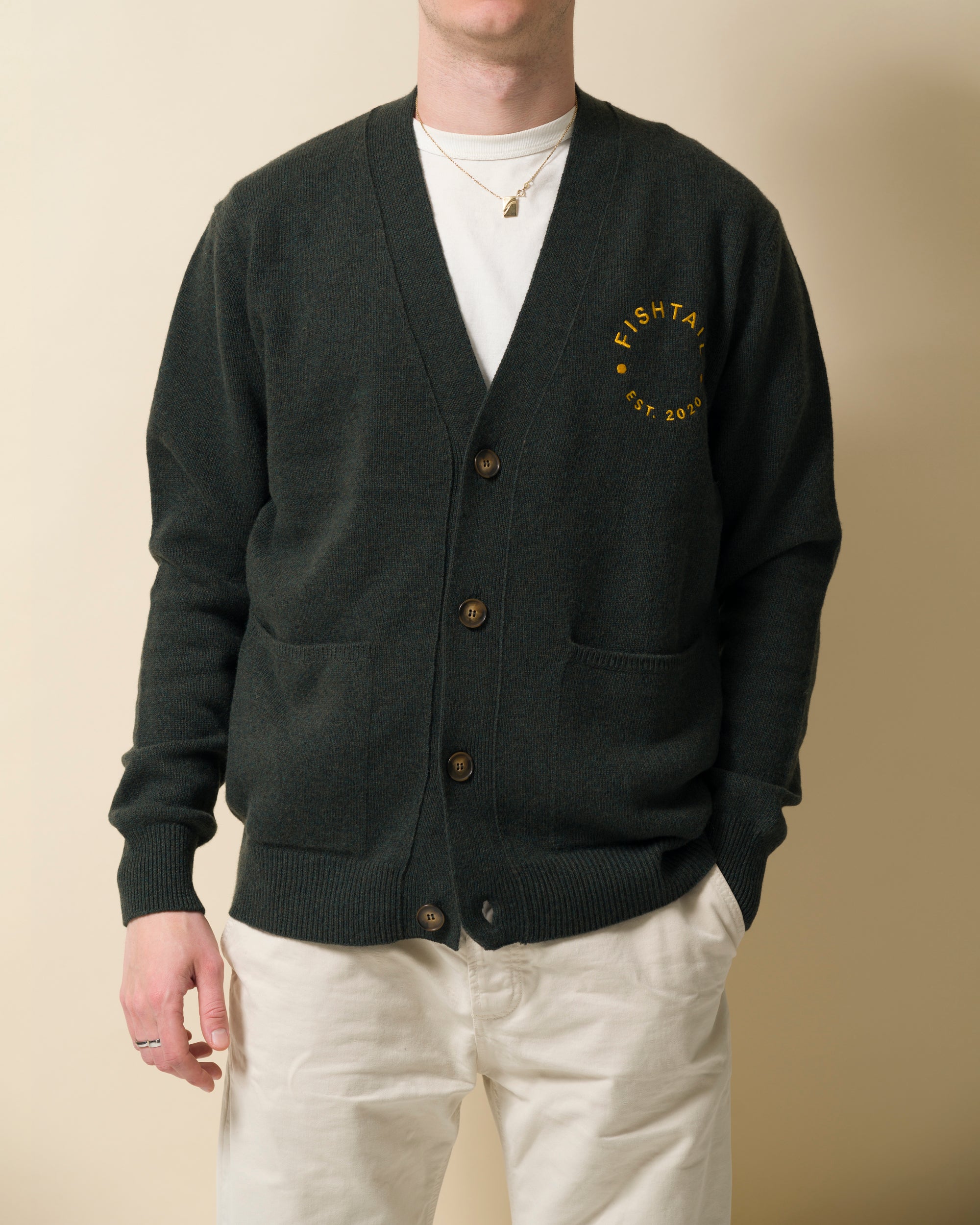 Fishtail cashmere and fine merino wool blend cardigan - Green