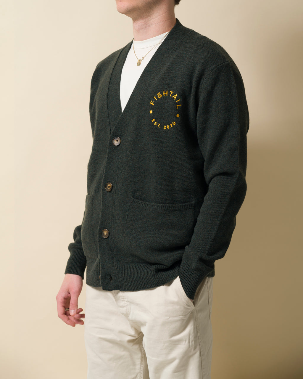 Fishtail cashmere and fine merino wool blend cardigan - Green