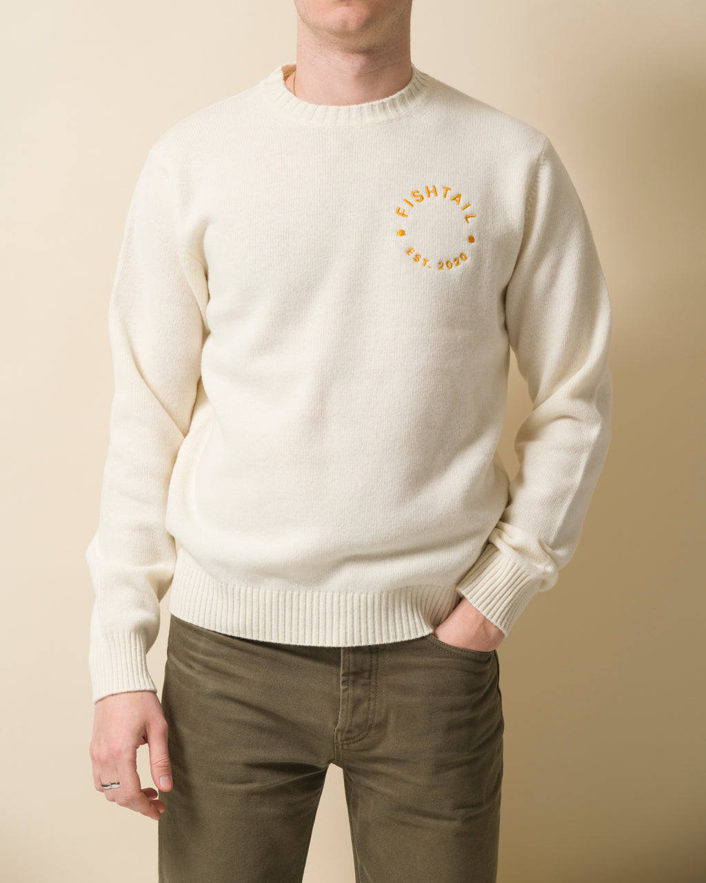 Fishtail cashmere and fine merino wool jumper - Ecru