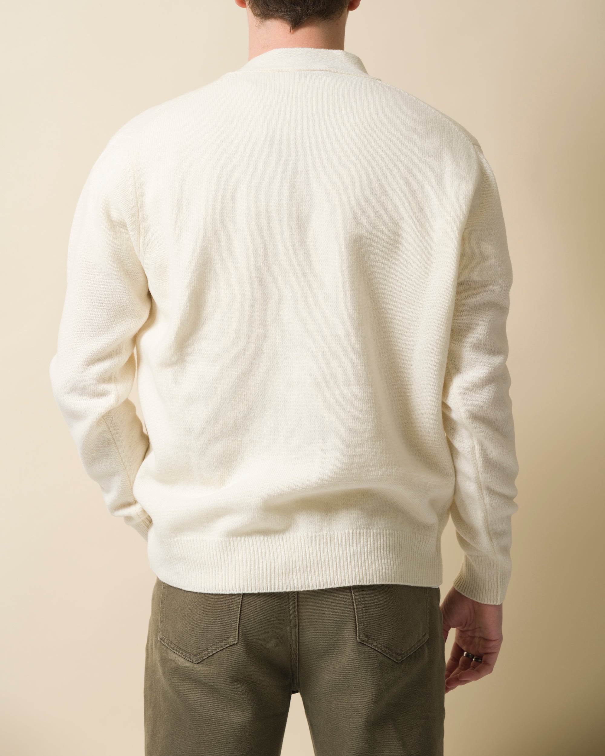 Fishtail cashmere and fine merino wool blend cardigan - Ecru